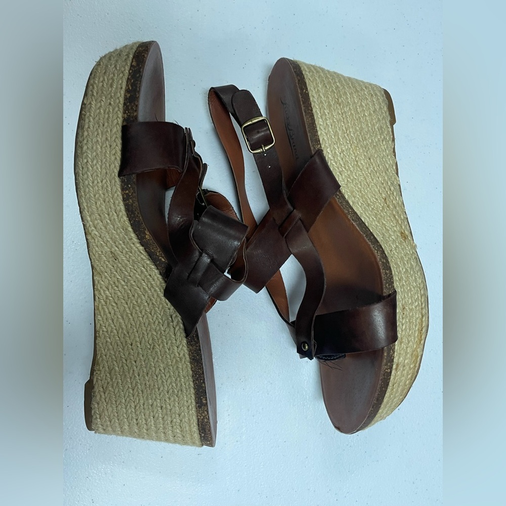 Lucky Brand Sandals Women’s 9M Casual Espadrille Wedge Slingback Brown Leather - Picture 4 of 5
